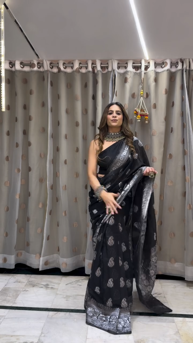 Black color ART SILK blend sarees with blouse