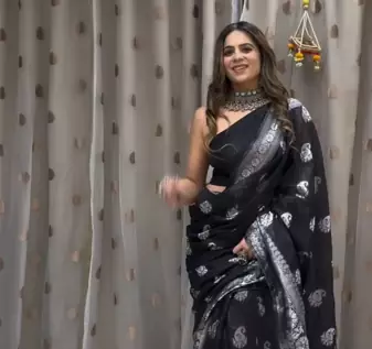 Black color ART SILK blend sarees with blouse