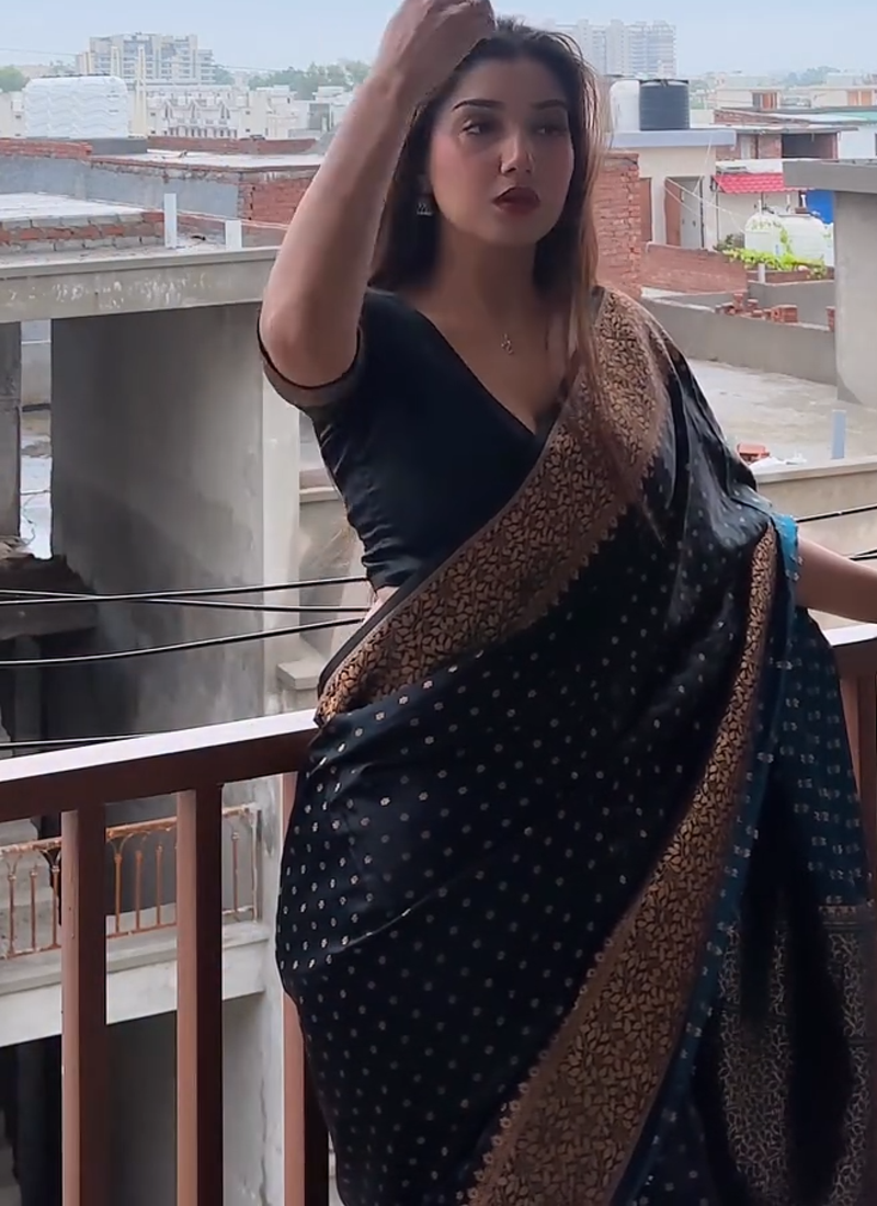 Black color ART SILK blend sarees with blouse