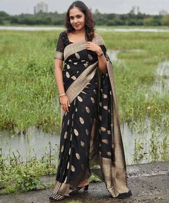 Black color ART SILK blend sarees with blouse 1