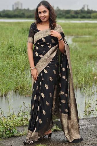 Black color ART SILK blend sarees with blouse