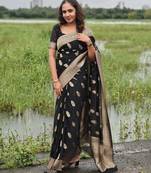 Black color ART SILK blend sarees with blouse