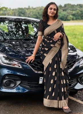 Black color ART SILK blend sarees with blouse 2