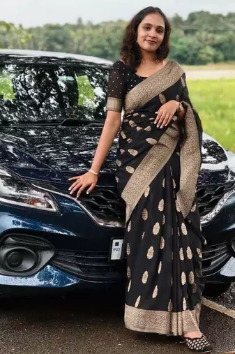 Black color ART SILK blend sarees with blouse