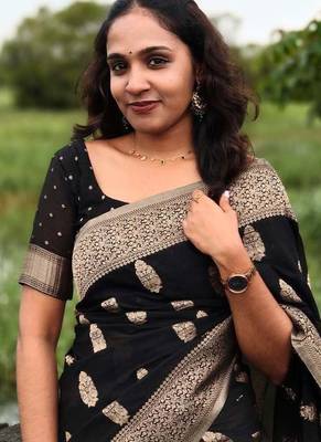 Black color ART SILK blend sarees with blouse 3