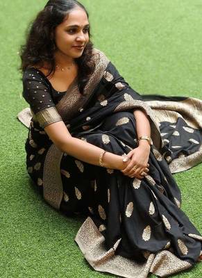 Black color ART SILK blend sarees with blouse 4