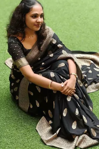 Black color ART SILK blend sarees with blouse