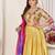 yellow patola print dola silk lehenga set with choli and dupatta with tassels
