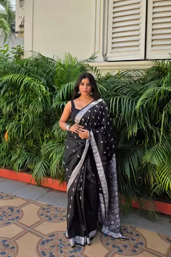 Black color ART SILK blend sarees with blouse