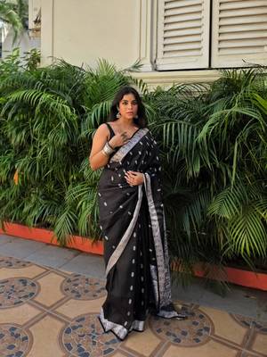 Black color ART SILK blend sarees with blouse 2