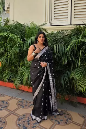 Black color ART SILK blend sarees with blouse