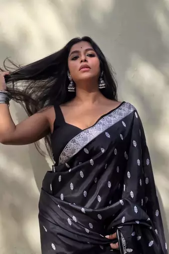 Black color ART SILK blend sarees with blouse
