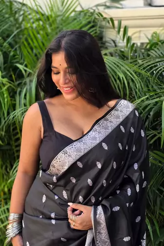 Black color ART SILK blend sarees with blouse