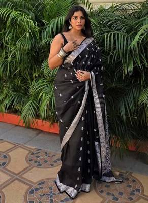 Black color ART SILK blend sarees with blouse 5