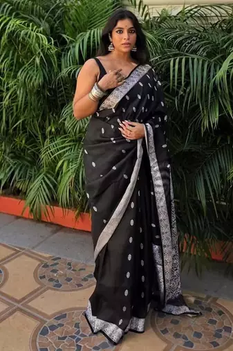 Black color ART SILK blend sarees with blouse
