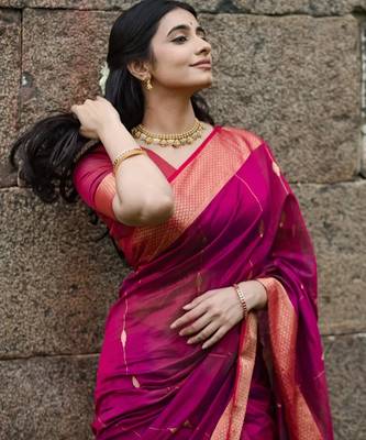 Pink  color ART SILK blend sarees with blouse 2
