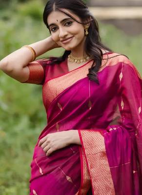 Pink  color ART SILK blend sarees with blouse 3