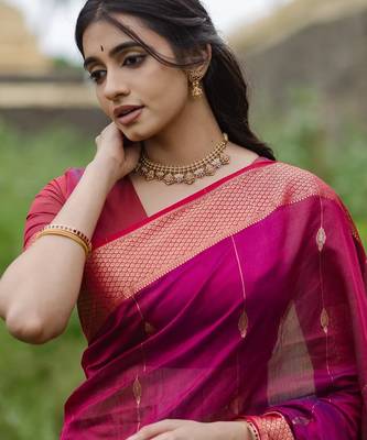 Pink  color ART SILK blend sarees with blouse 4