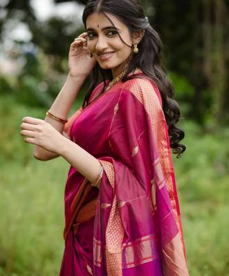 Pink  color ART SILK blend sarees with blouse 5