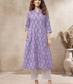 Lavender block print cotton kurti
