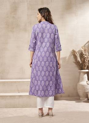 Lavender block print cotton kurti 2