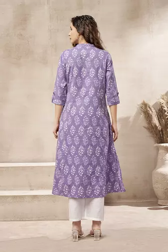 Lavender block print cotton kurti