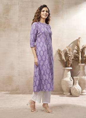 Lavender block print cotton kurti 3