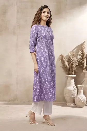 Lavender block print cotton kurti