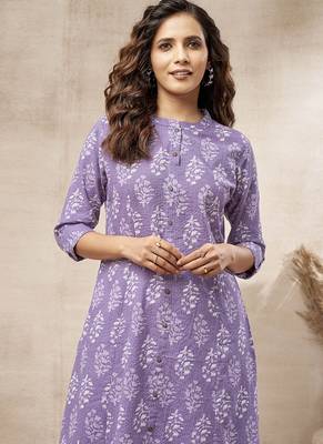 Lavender block print cotton kurti 4
