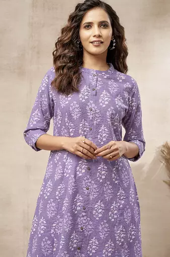 Lavender block print cotton kurti