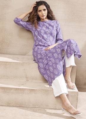 Lavender block print cotton kurti 5