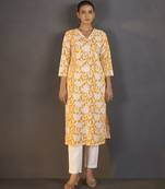 Yellow floral printed pure cotton kurti