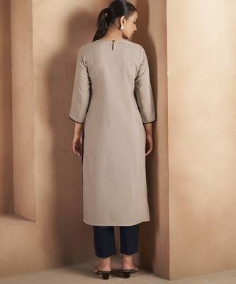Light brown chikankari embroidered cotton blend kurti 2