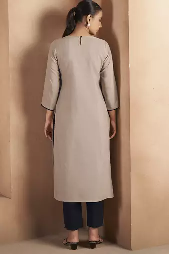 Light brown chikankari embroidered cotton blend kurti