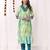 Green printed & embroidered cotton blend kurti with pant 