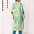 Green printed & embroidered cotton blend kurti with pant 