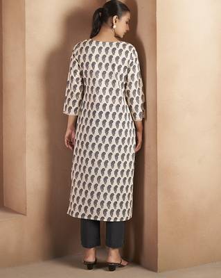 Cream & black paisley printed pure cotton kurti 2