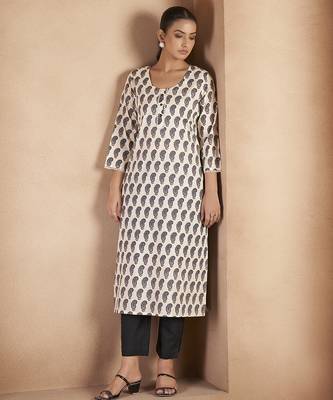 Cream & black paisley printed pure cotton kurti 3