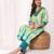 Green printed & embroidered cotton blend kurti with pant 