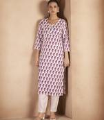 Cream & wine paisley printed pure cotton kurti