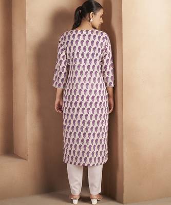 Cream & wine paisley printed pure cotton kurti 2