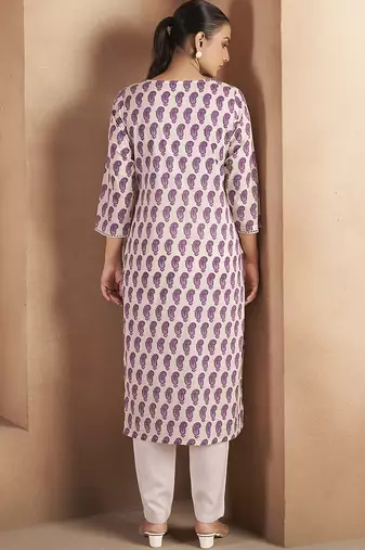 Cream & wine paisley printed pure cotton kurti