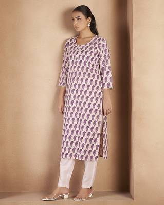 Cream & wine paisley printed pure cotton kurti 3