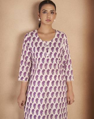 Cream & wine paisley printed pure cotton kurti 4
