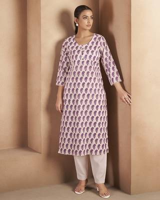 Cream & wine paisley printed pure cotton kurti 5