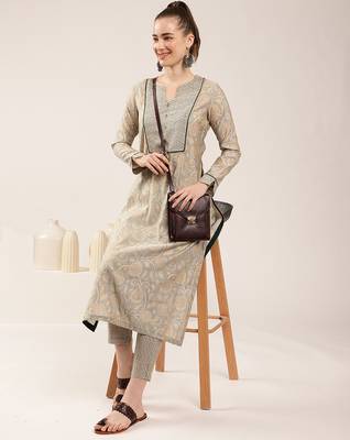 Beige paisley print chanderi kurti 1