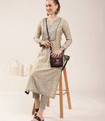 Beige paisley print chanderi kurti