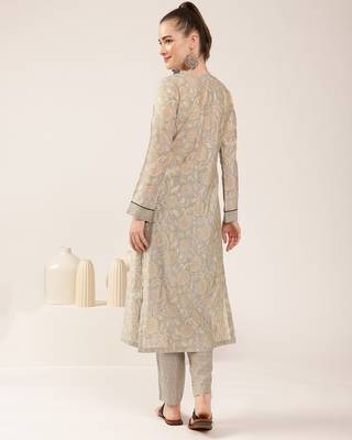 Beige paisley print chanderi kurti 2