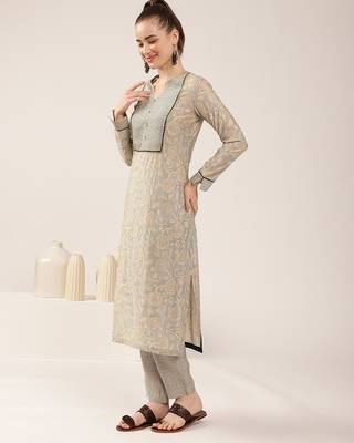 Beige paisley print chanderi kurti 3