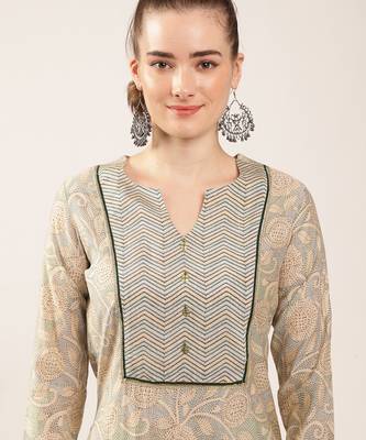 Beige paisley print chanderi kurti 4